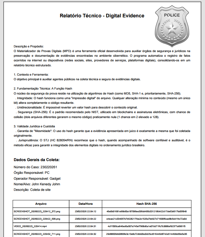 Exemplo do Relatório Técnico em PDF